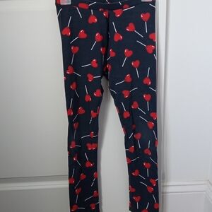 Zara Kids Leggings with Red Heart Lollipop Print